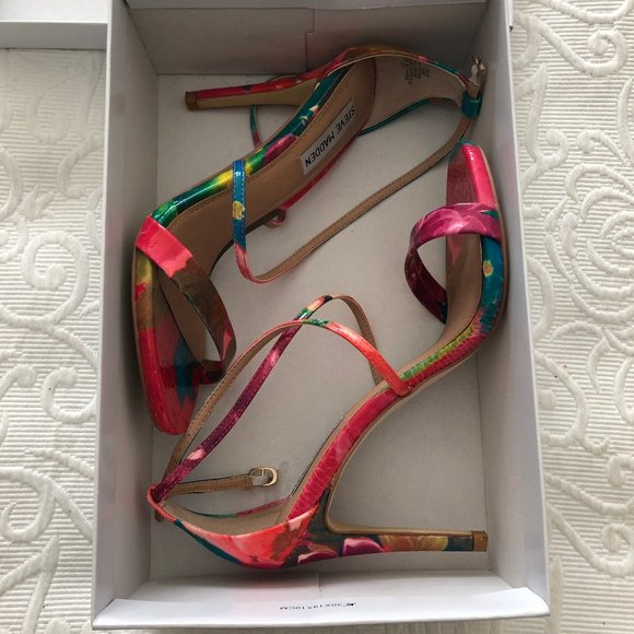 Steve Madden "FELIZ" Stiletto High Heel Sandals Bright Tropical Sexy 8.5 NIB - Picture 4 of 9